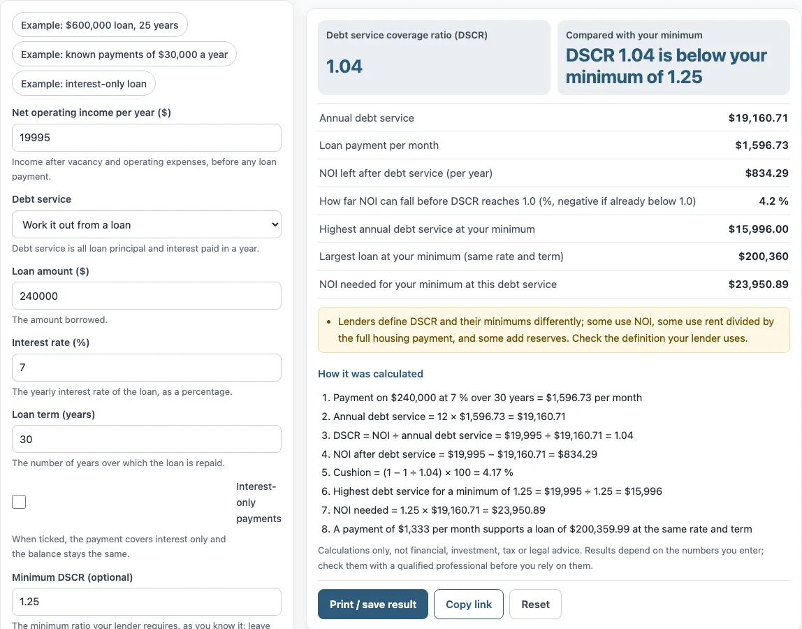Dscr calculator example