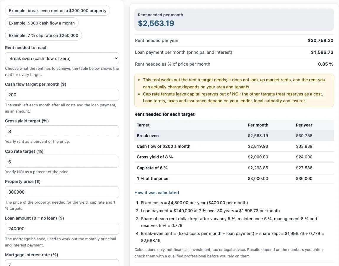 Rent calculator landlord example